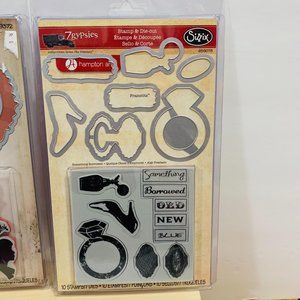 Sizzix HTF  7gypsies Stamp And Die Set Wedding Engaged Junk Journaling